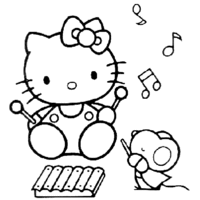 Desenho de Hello Kitty tocando música para colorir