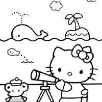 Desenho de Hello Kitty usando telescópio para colorir
