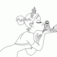 Desenho de Tiana beijando o sapo para colorir
