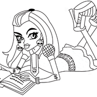 Desenho de Frankie Stein lendo livro para colorir