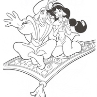 Desenho de Aladdin e Jasmine passeando para colorir