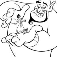 Desenho de Aladdin nas mãos do gênio para colorir