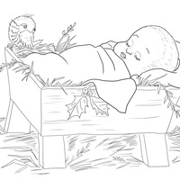 Desenho de Jesus bebê na manjedoura para colorir
