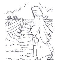 Desenho de Jesus caminhando sobre as águas do mar para colorir