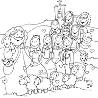 Desenho de Jesus catequizando crianças para colorir