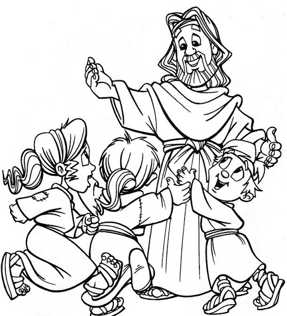 Desenho de Jesus com meninos para colorir Tudodesenhos