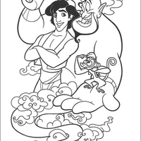 Desenho de Aladdin, Abu e o gênio para colorir