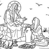 Desenho de Jesus e a mulher samaritana para colorir
