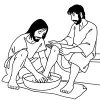 Desenho de Jesus lavando os pés dos discípulos para colorir