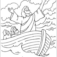 Desenho de Jesus navegando no mar para colorir