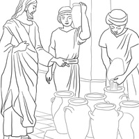Desenho de Jesus transformando água em vinho para colorir