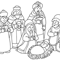Desenho de Menino Jesus e os Reis Magos para colorir