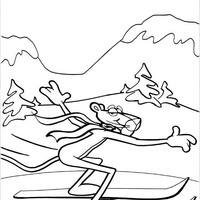 Desenho de Pantera Cor-de-Rosa esquiando para colorir