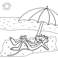 Desenho de Pantera Cor-de-Rosa na praia para colorir