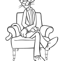 Desenho de Pantera Cor-de-Rosa na poltrona para colorir