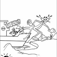 Desenho de Pantera Cor-de-Rosa sendo expulso do barco para colorir
