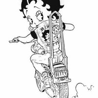 Desenho de Betty Boop andando de moto para colorir