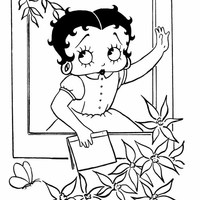 Desenho de Betty Boop adolescente na janela para colorir