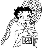 Desenho de Betty Boop e bandeira dos Estados Unidos para colorir
