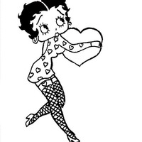 Desenho de Betty Boop e coração para colorir