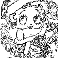 Desenho de Betty Boop em guirlanda de Natal para colorir