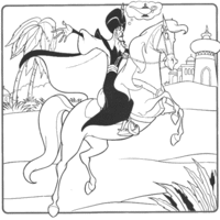 Desenho de Jafar em seu cavalo para colorir