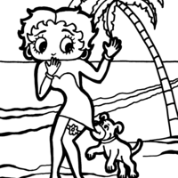 Desenho de Cachorrinho mordendo Betty Boop para colorir
