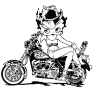 Desenho de Betty Boop sentada na moto para colorir