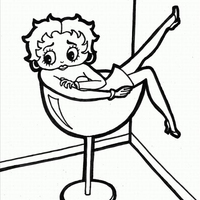 Desenho de Betty Boop sentada na taça para colorir