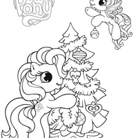 Desenho de My Little Pony e árvore de Natal para colorir