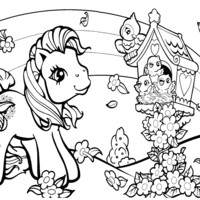 Desenho de My Little Pony e passarinhos para colorir