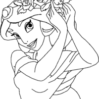 Desenho de Jasmine e coroa de rosas para colorir
