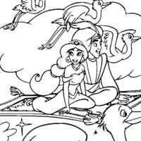 Desenho de Jardim e Aladdin no tapete para colorir