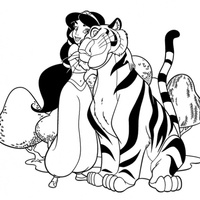 Desenho de Jasmine e seu amigo tigre para colorir