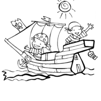 Desenho de Meninos piratas no navio para colorir