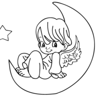 Desenho de Anjinho na lua para colorir