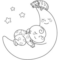 Desenho de Bebê dormindo na lua para colorir