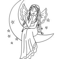 Desenho de Anjo na lua para colorir