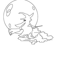 Desenho de Bruxa e lua cheia para colorir