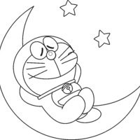 Desenho de Doraemon dormindo na lua para colorir