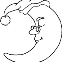Desenho de Lua com óculos e toca de dormir para colorir