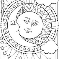 Desenho de Sol e lua se completando para colorir