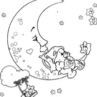 Desenho de Ursinho carinhoso dormindo na lua para colorir