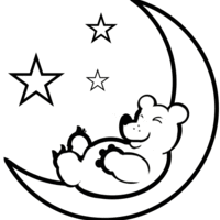 Desenho de Urso dormindo na lua para colorir