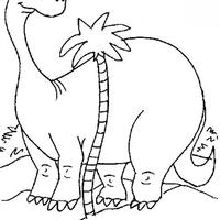Desenho de Dinossauro atrás do coqueiro para colorir