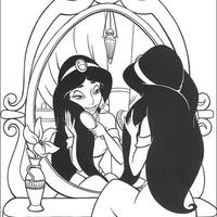 Desenho de Princesa Jasmine diante do espelho para colorir