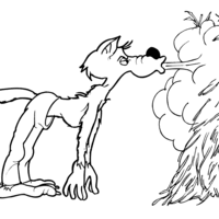 Desenho de Lobo soprando casa de palha para colorir