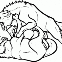 Desenho de Lobos brigando para colorir
