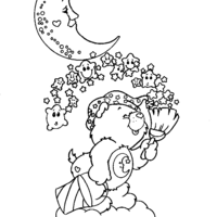 Desenho de Ursinho Carinhoso limpando estrelas para colorir