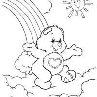 Desenho de Ursinho do Meu Coração brincando na nuvem para colorir